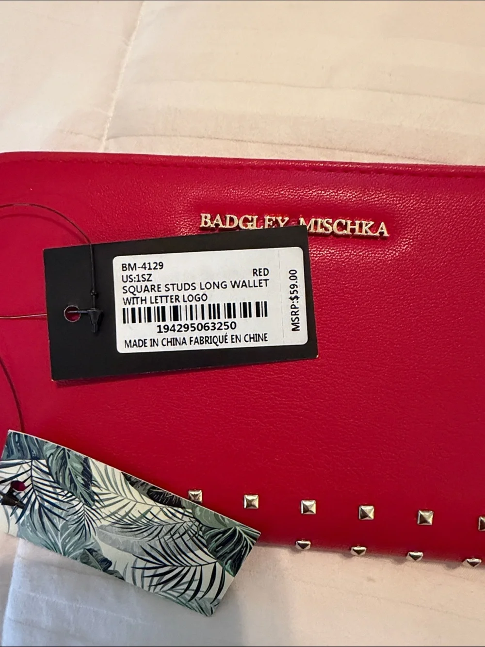 Badgley Mischka Vibrant Red Studded Zip Wallet with Gold Hardware